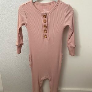 *SOLD* Posh Peanut Sweet Pink Ribbed Henley Ruffled Romper